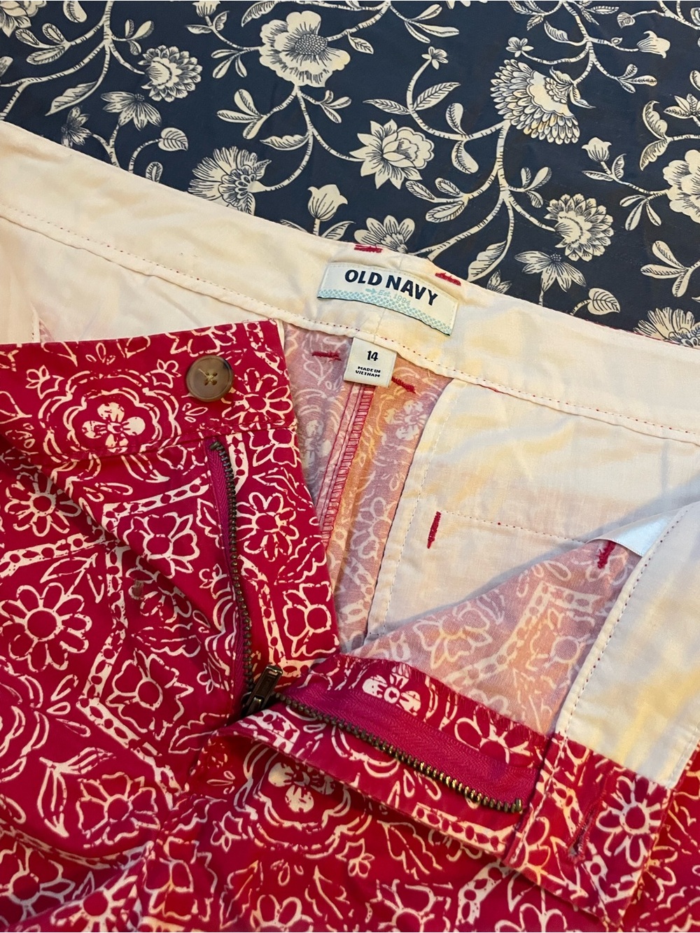 Old Navy Pink-Red Bandana Floral Print Shorts